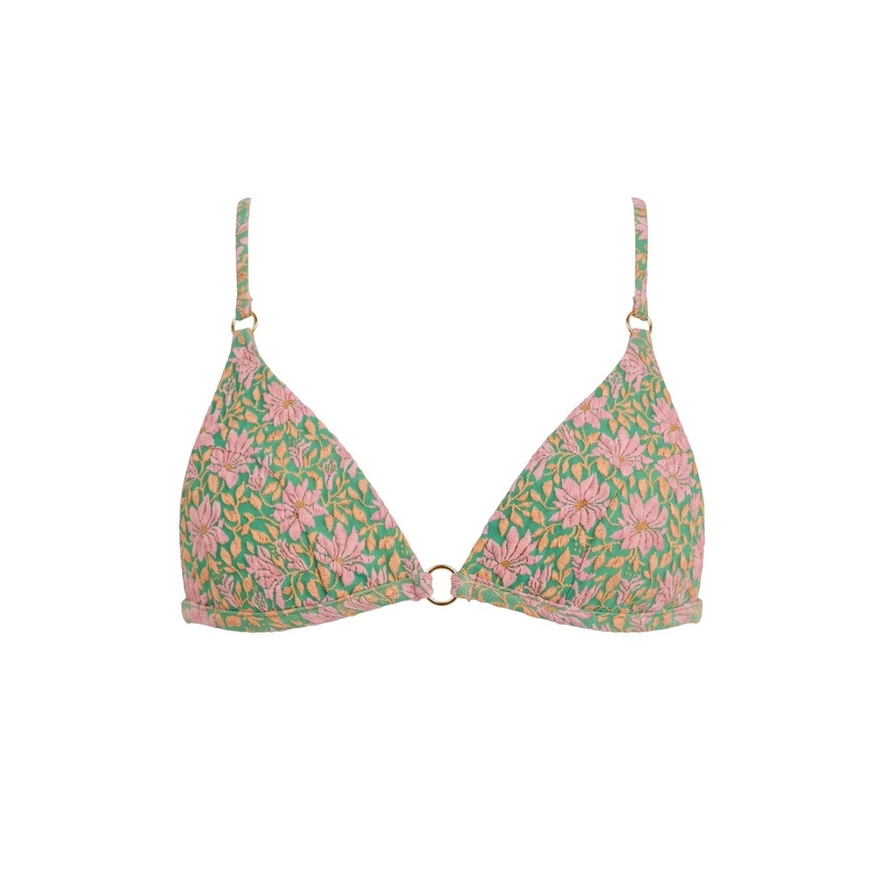 Mayanna Estrella Bikini Top Pink Blossom Floral Jacquard Triangle EUC $145 S